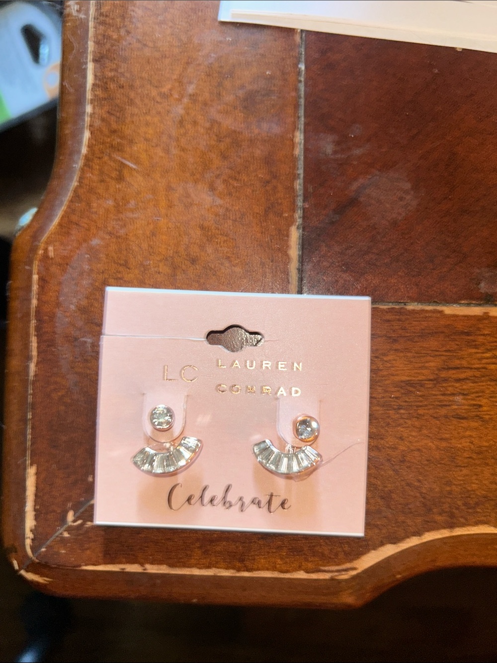 LC Lauren Conrad Pink & Silver Fan Crystal Stud Earrings